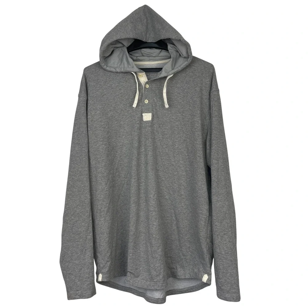 BYLT Basics Mens Large Drop Cut Lux Hooded Henley Long Sleeve Shirt Gray Hoodie